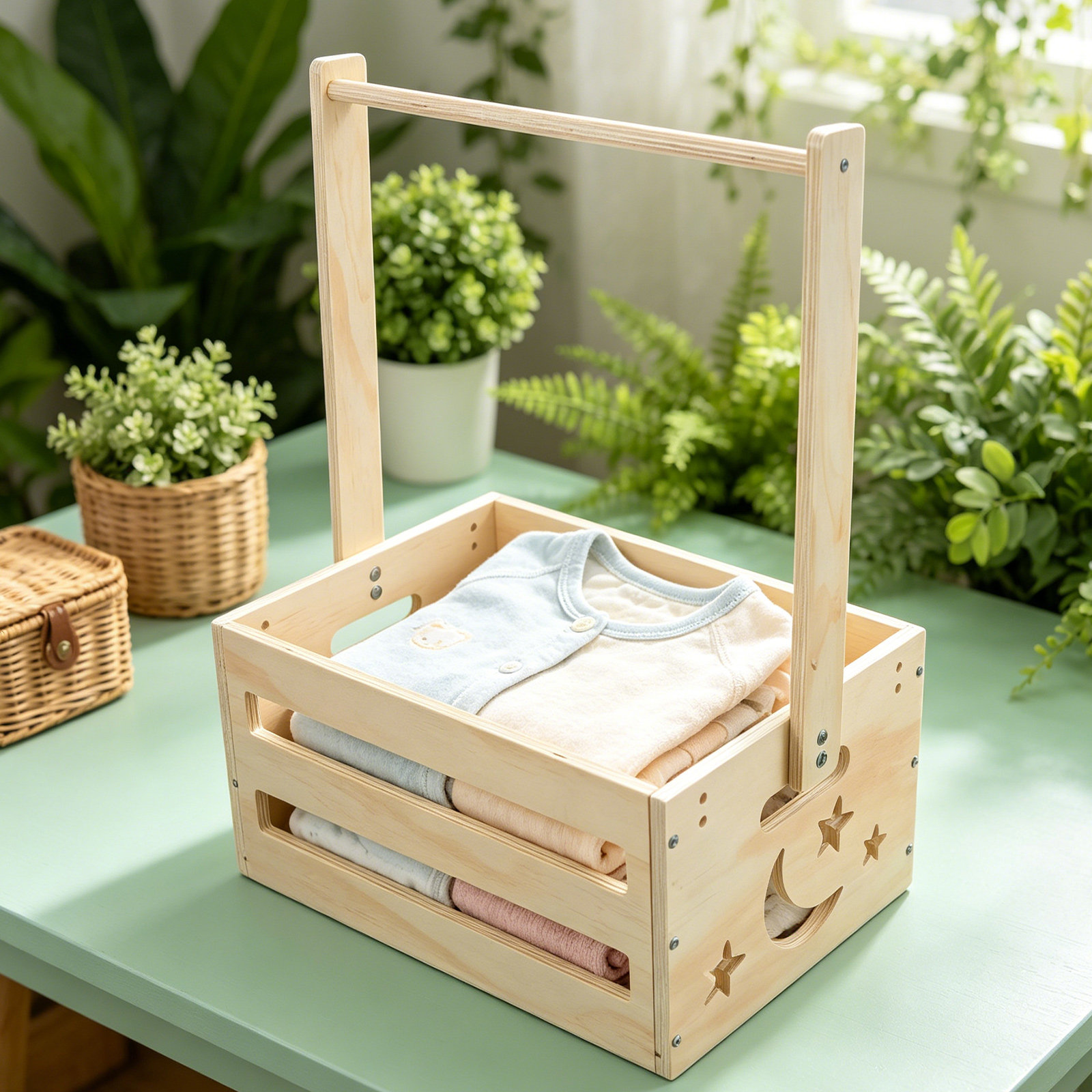 Portable Wood Laundry Hamper B - Baby Clothing Keepsake 评论和价格